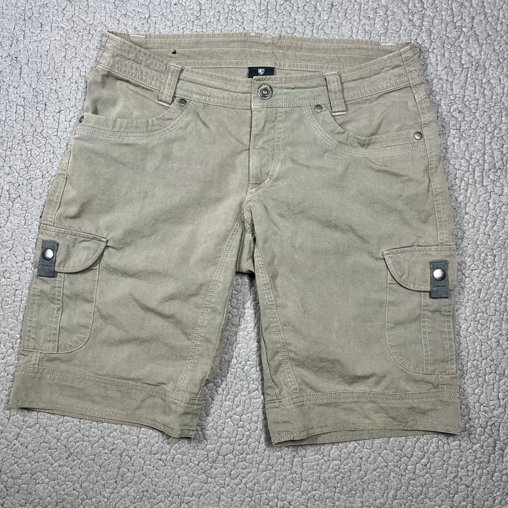 KUHL Women Khaki Tan Cargo Shorts Vintage Patina Dye Size 4 6084 Utility Hiking